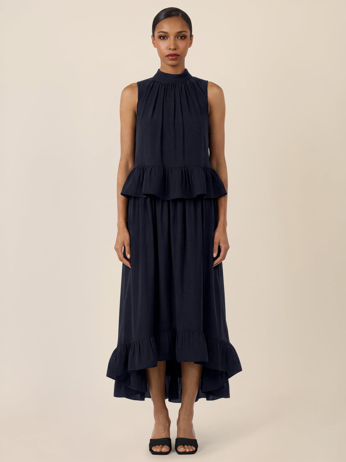 APART Rock mit Volantsaum und High-Low-Schnitt | nachtblau