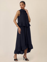 APART Rock mit Volantsaum und High-Low-Schnitt | nachtblau