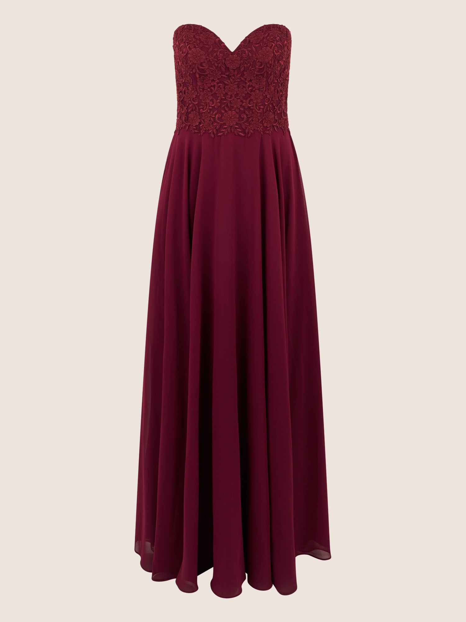 APART Elegantes Abendkleid mit Spitzenmieder | weinrot