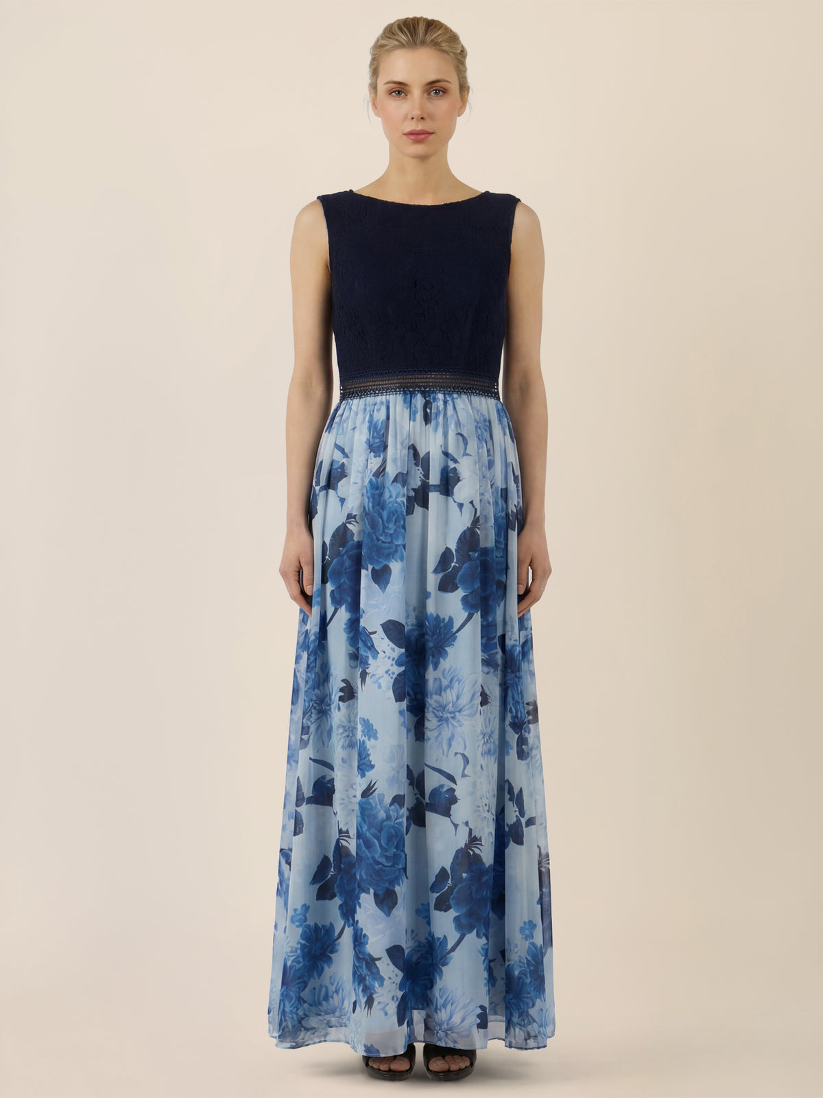 APART Maxikleid mit Spitzentop und Blumendesign | nachtblau-multicolor