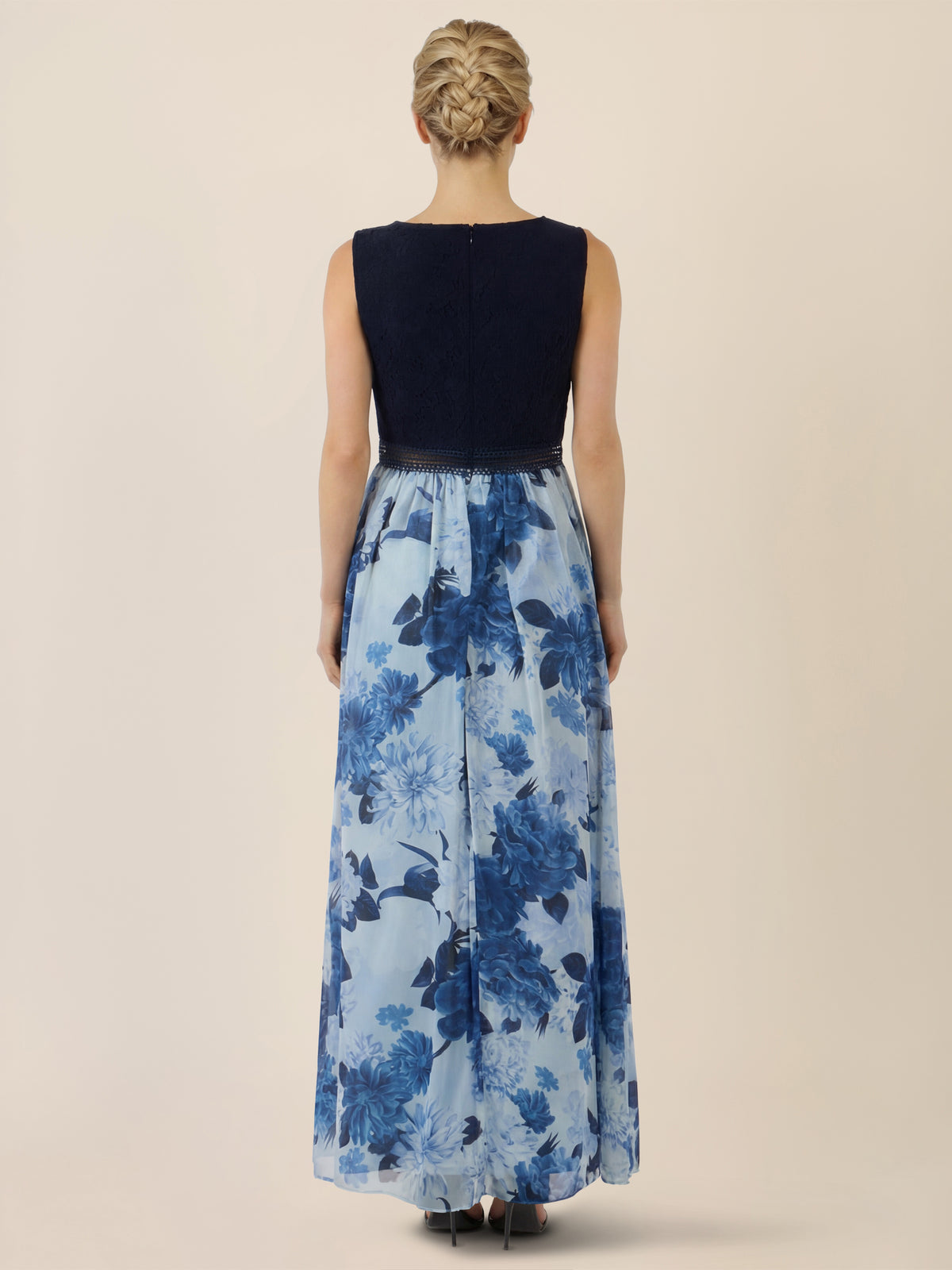 APART Maxikleid mit Spitzentop und Blumendesign | nachtblau-multicolor