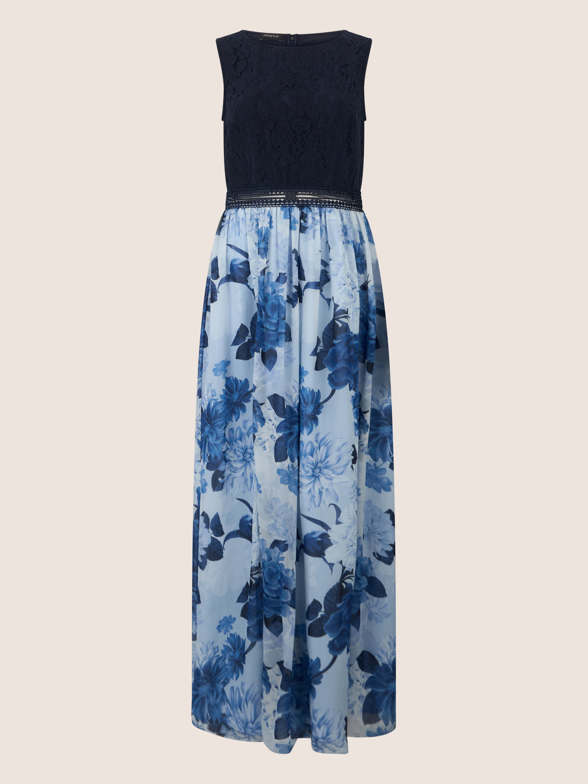 APART Maxikleid mit Spitzentop und Blumendesign | nachtblau-multicolor