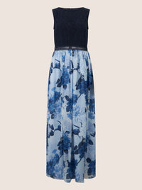 APART Maxikleid mit Spitzentop und Blumendesign | nachtblau-multicolor