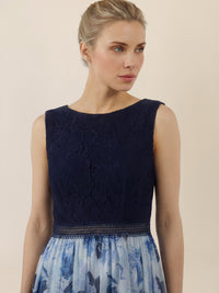 APART Maxikleid mit Spitzentop und Blumendesign | nachtblau-multicolor