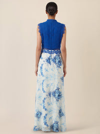 APART Langkleid mit Spitze und floralem Rock | royalblau-multicolor