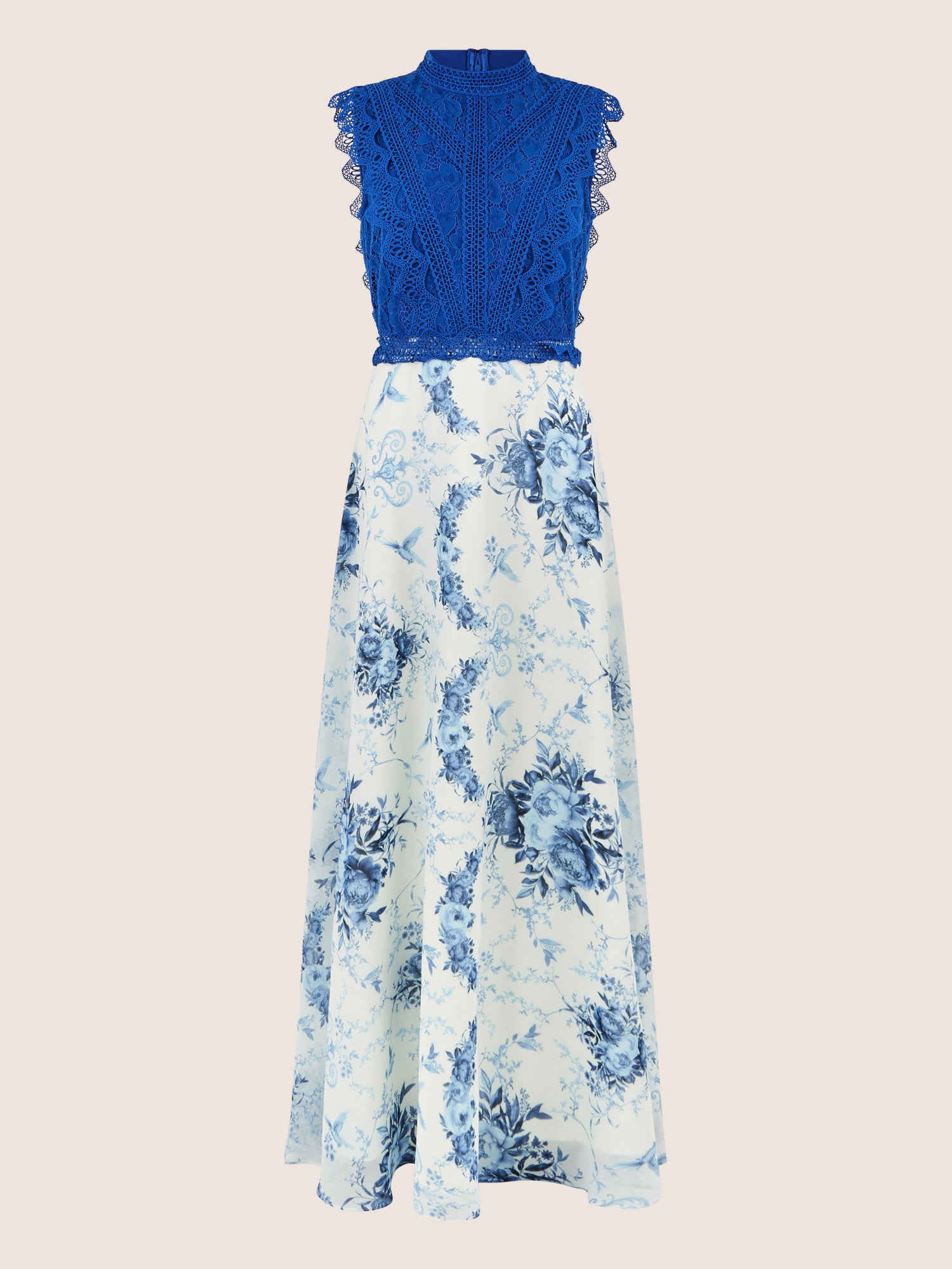 APART Langkleid mit Spitze und floralem Rock | royalblau-multicolor