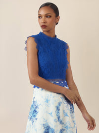 APART Langkleid mit Spitze und floralem Rock | royalblau-multicolor