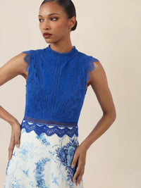 APART Langkleid mit Spitze und floralem Rock | royalblau-multicolor