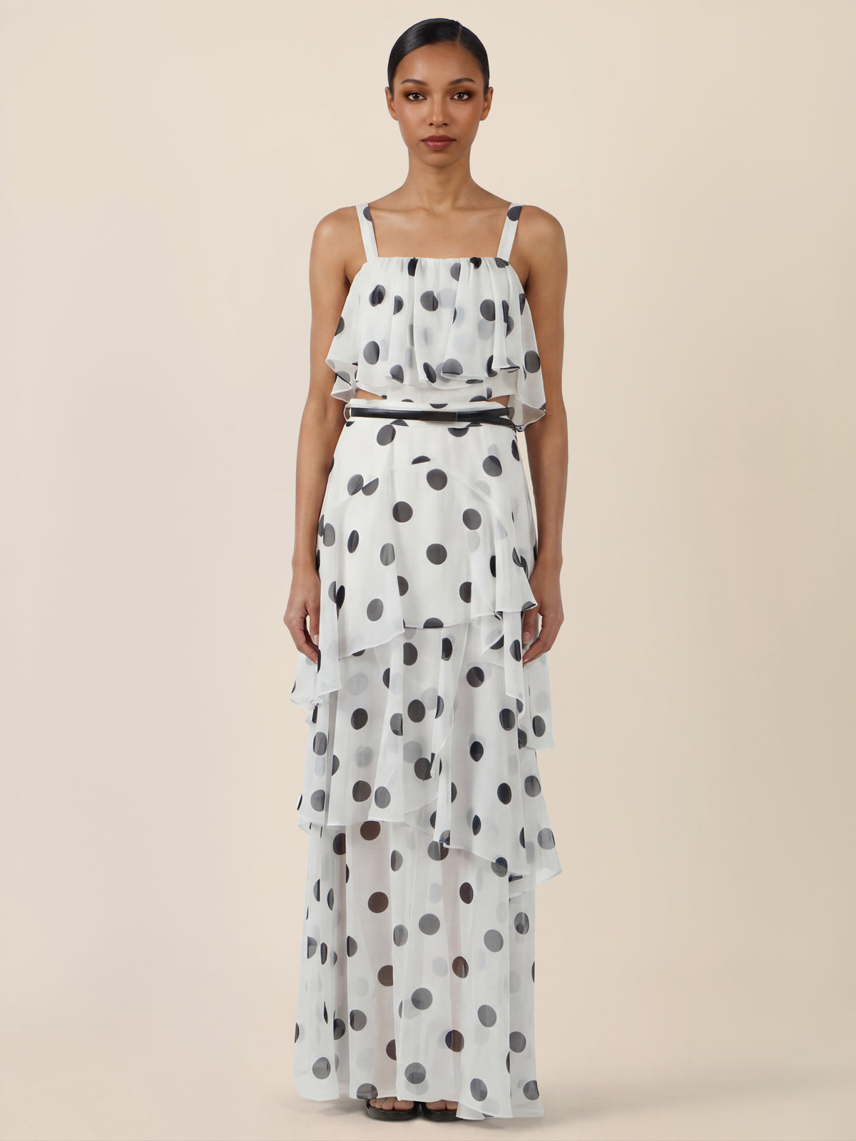 APART Maxikleid mit Stufen und Punktemuster | creme-nachtblau