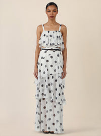 APART Maxikleid mit Stufen und Punktemuster | creme-nachtblau