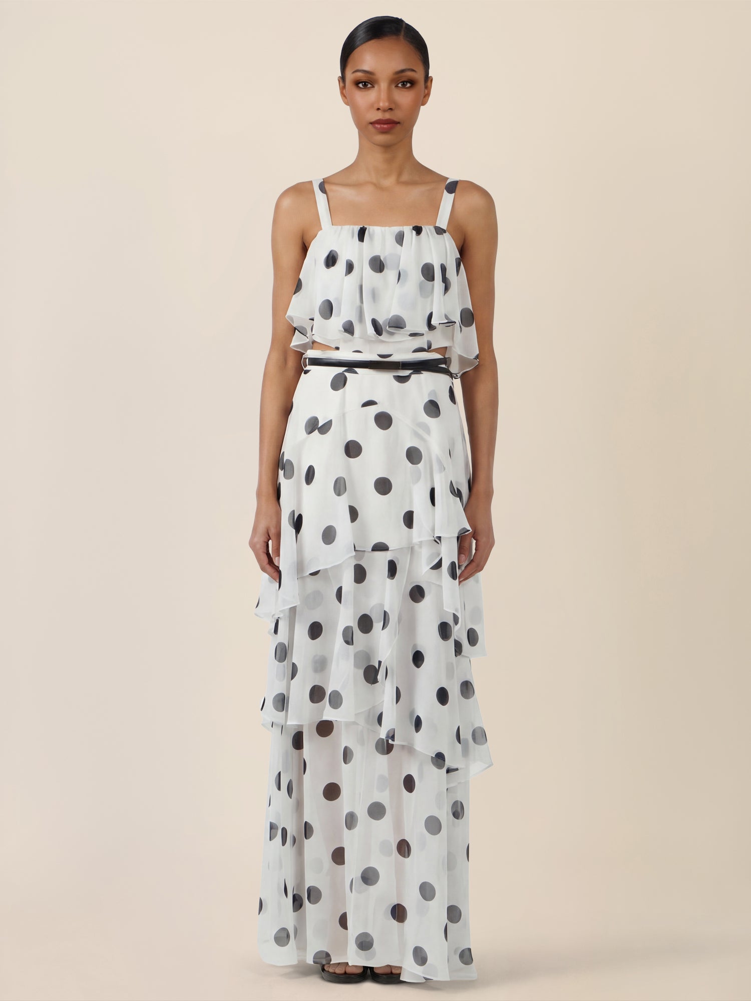 APART Maxikleid mit Stufen und Punktemuster | creme-nachtblau