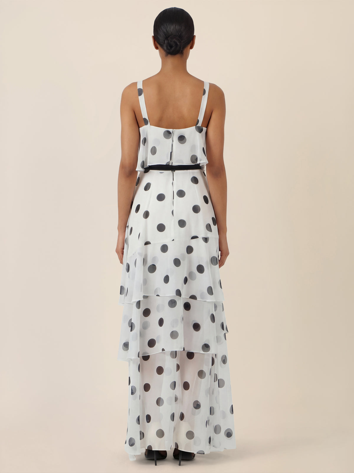 APART Maxikleid mit Stufen und Punktemuster | creme-nachtblau