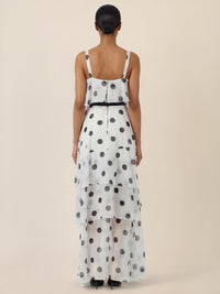 APART Maxikleid mit Stufen und Punktemuster | creme-nachtblau