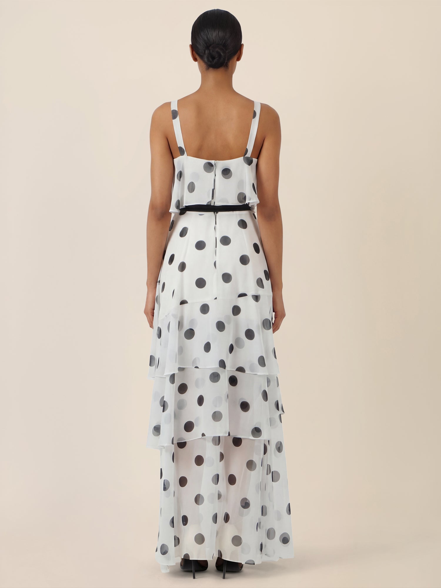 APART Maxikleid mit Stufen und Punktemuster | creme-nachtblau