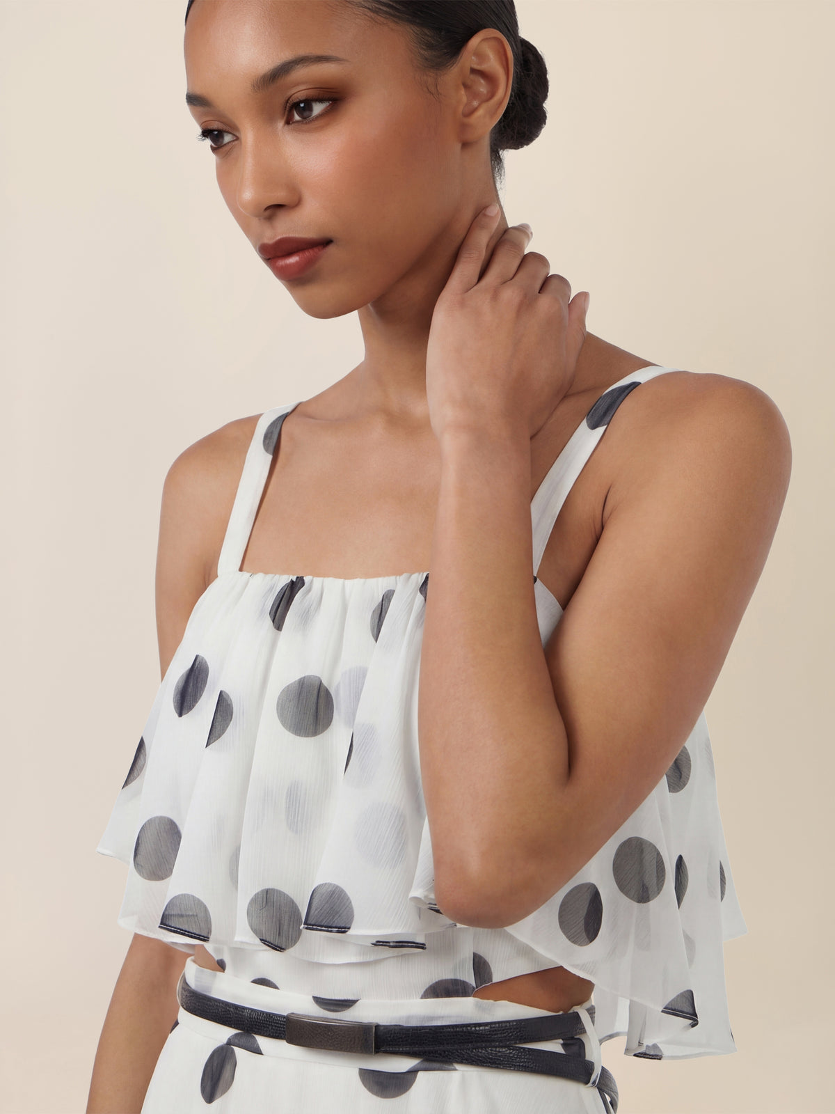 APART Maxikleid mit Stufen und Punktemuster | creme-nachtblau