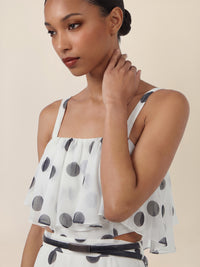 APART Maxikleid mit Stufen und Punktemuster | creme-nachtblau