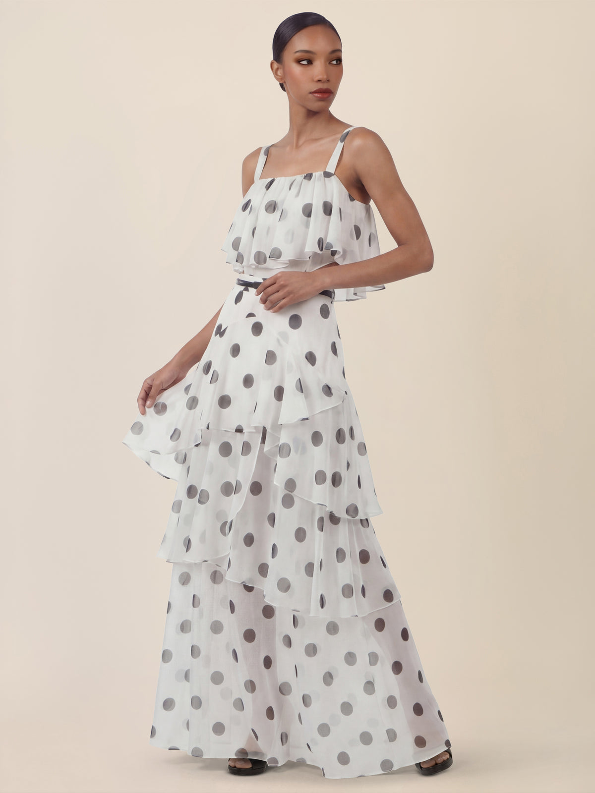 APART Maxikleid mit Stufen und Punktemuster | creme-nachtblau