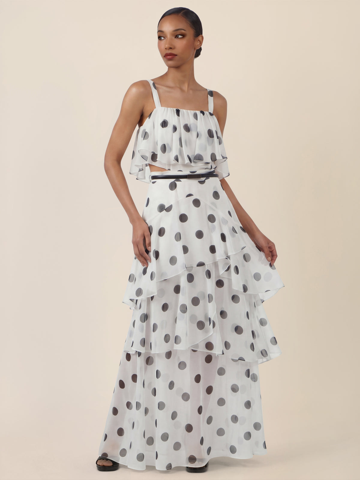 APART Maxikleid mit Stufen und Punktemuster | creme-nachtblau