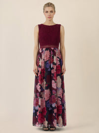 APART Maxikleid mit Spitzenoberteil & Blumenrock | weinrot-multicolor