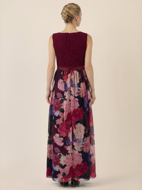 APART Maxikleid mit Spitzenoberteil & Blumenrock | weinrot-multicolor image 1