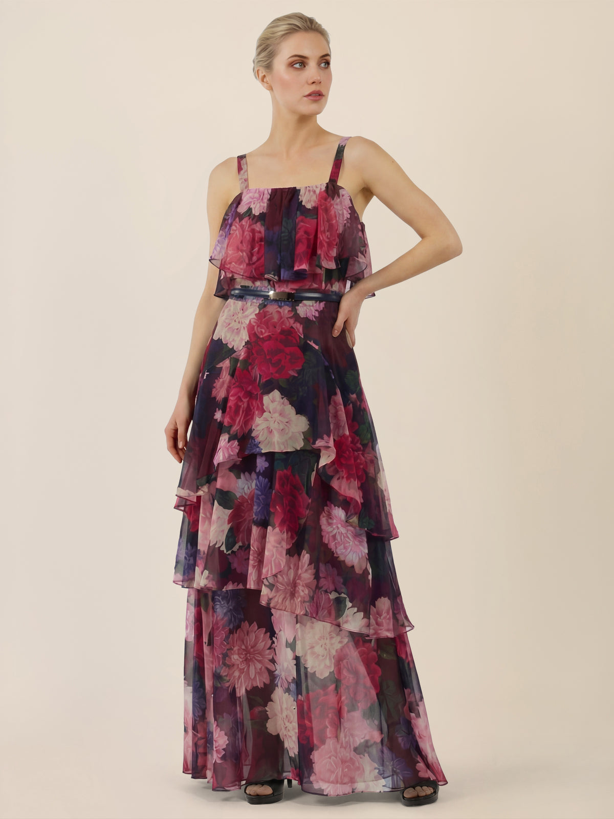 APART Stufenkleid mit floraler Eleganz | weinrot-multicolor