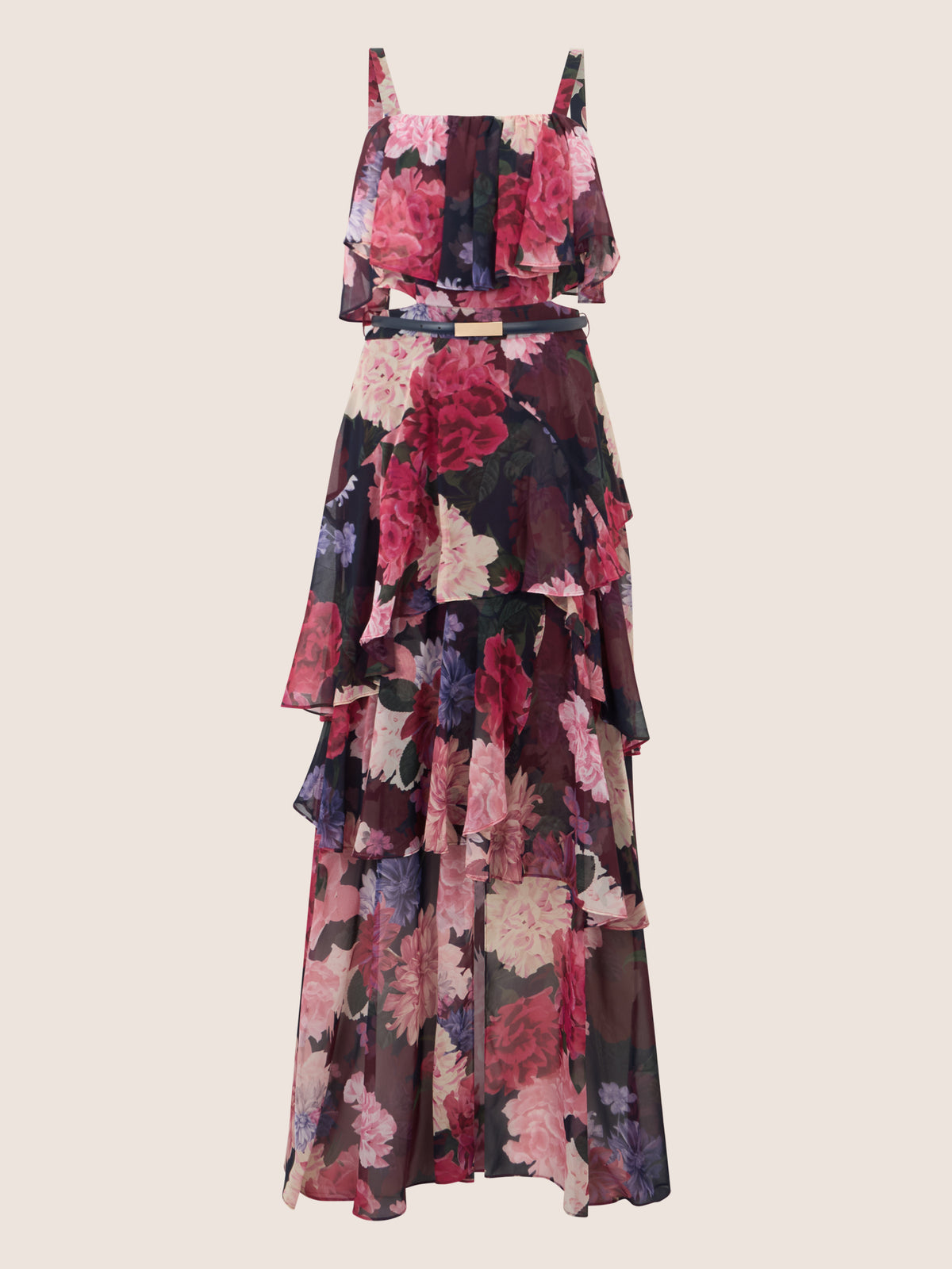 APART Stufenkleid mit floraler Eleganz | weinrot-multicolor