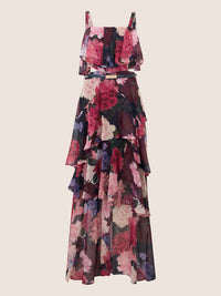 APART Stufenkleid mit floraler Eleganz | weinrot-multicolor