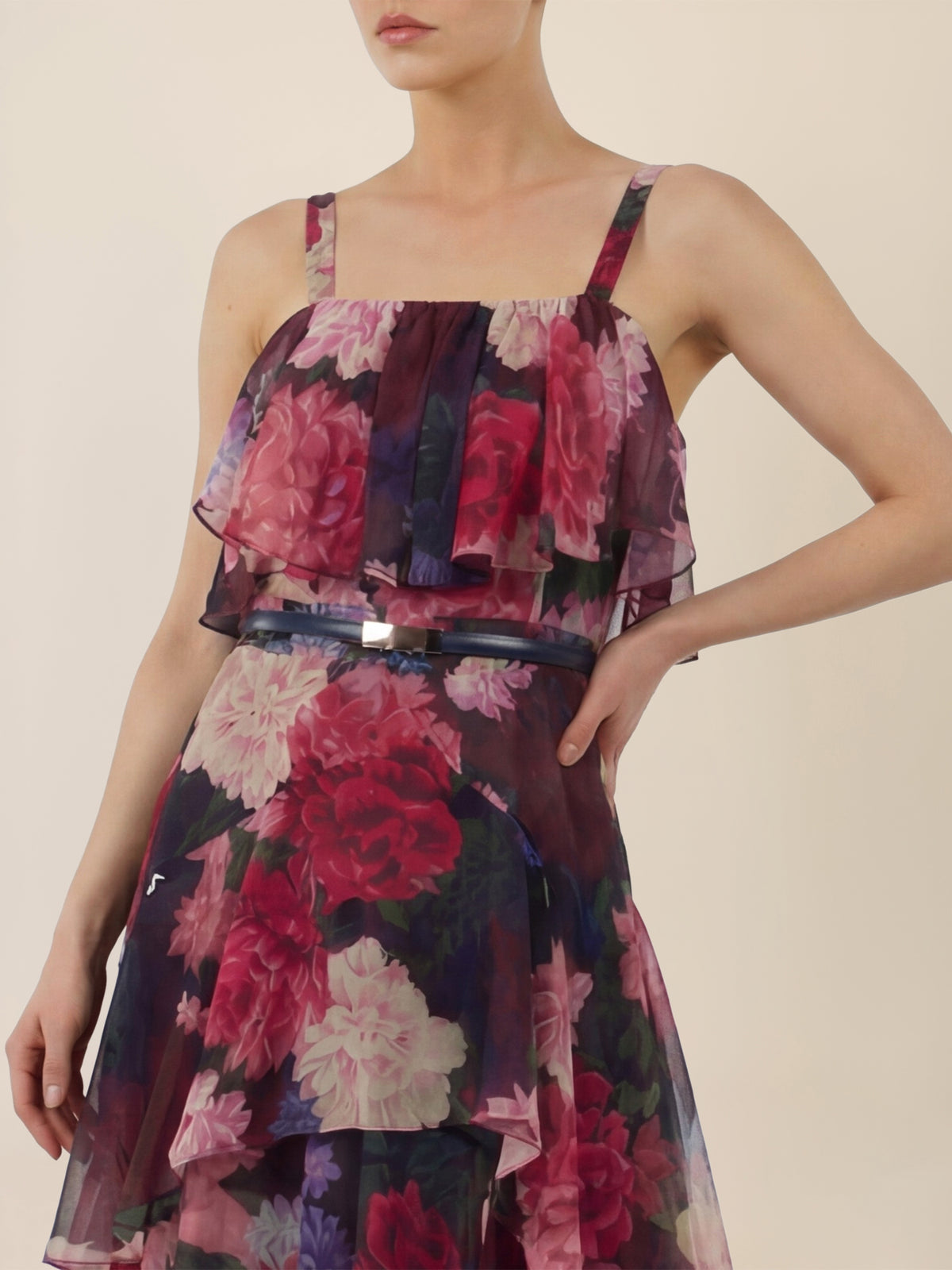 APART Stufenkleid mit floraler Eleganz | weinrot-multicolor