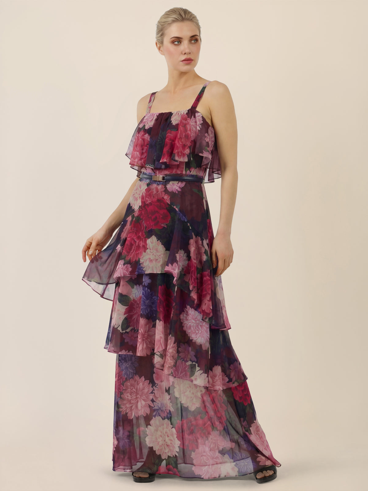 APART Stufenkleid mit floraler Eleganz | weinrot-multicolor