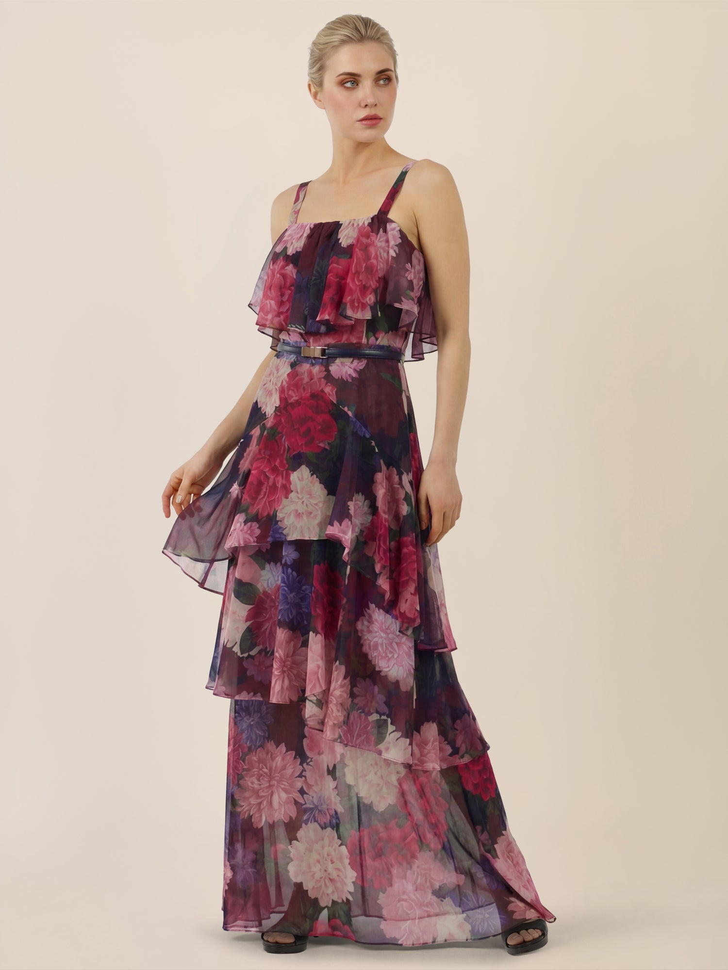 APART Stufenkleid mit floraler Eleganz | weinrot-multicolor