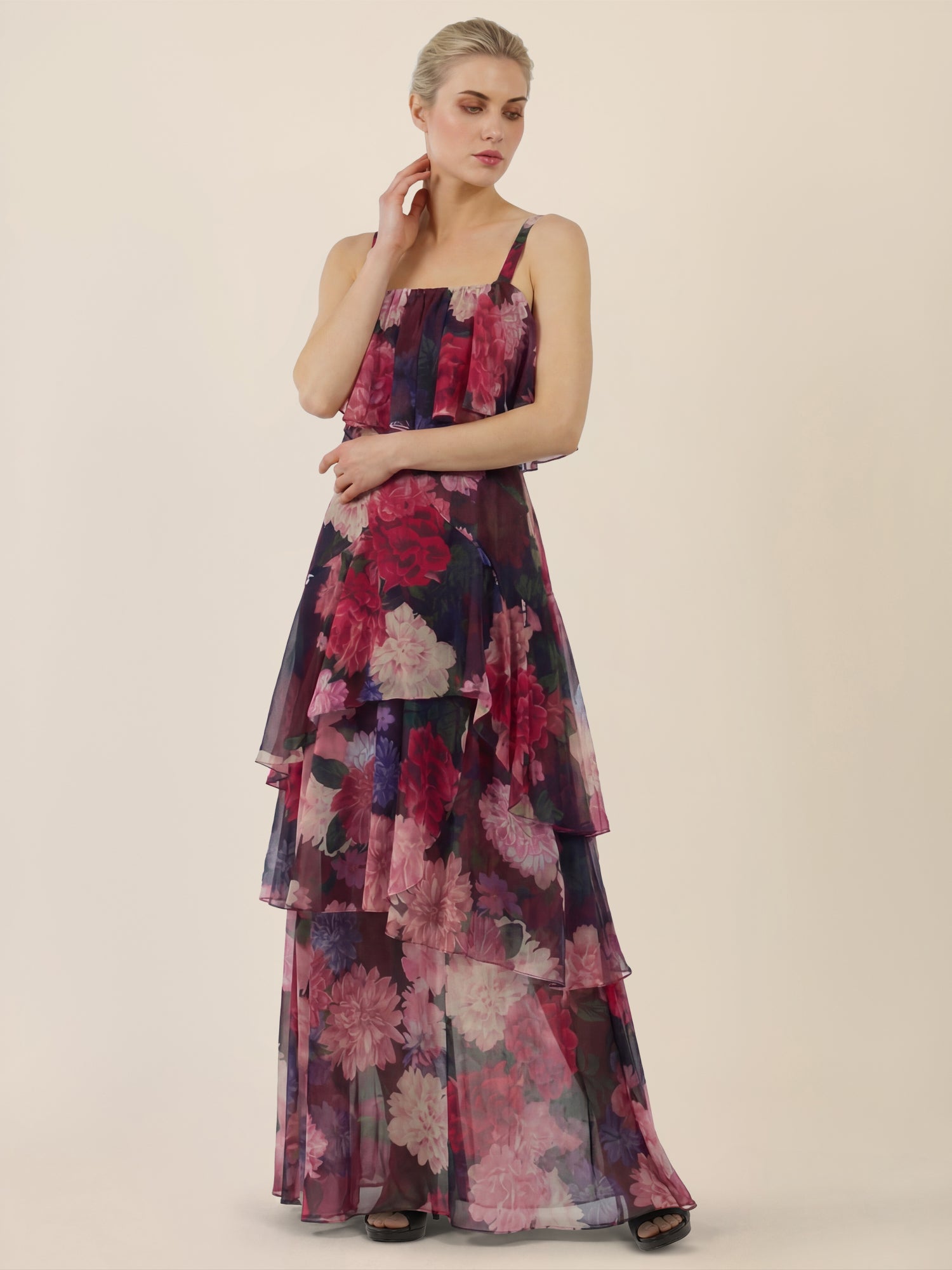 APART Stufenkleid mit floraler Eleganz | weinrot-multicolor
