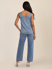 APART Satin-Top mit tiefem V-Ausschnitt | rauchblau