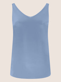 APART Satin-Top mit tiefem V-Ausschnitt | rauchblau