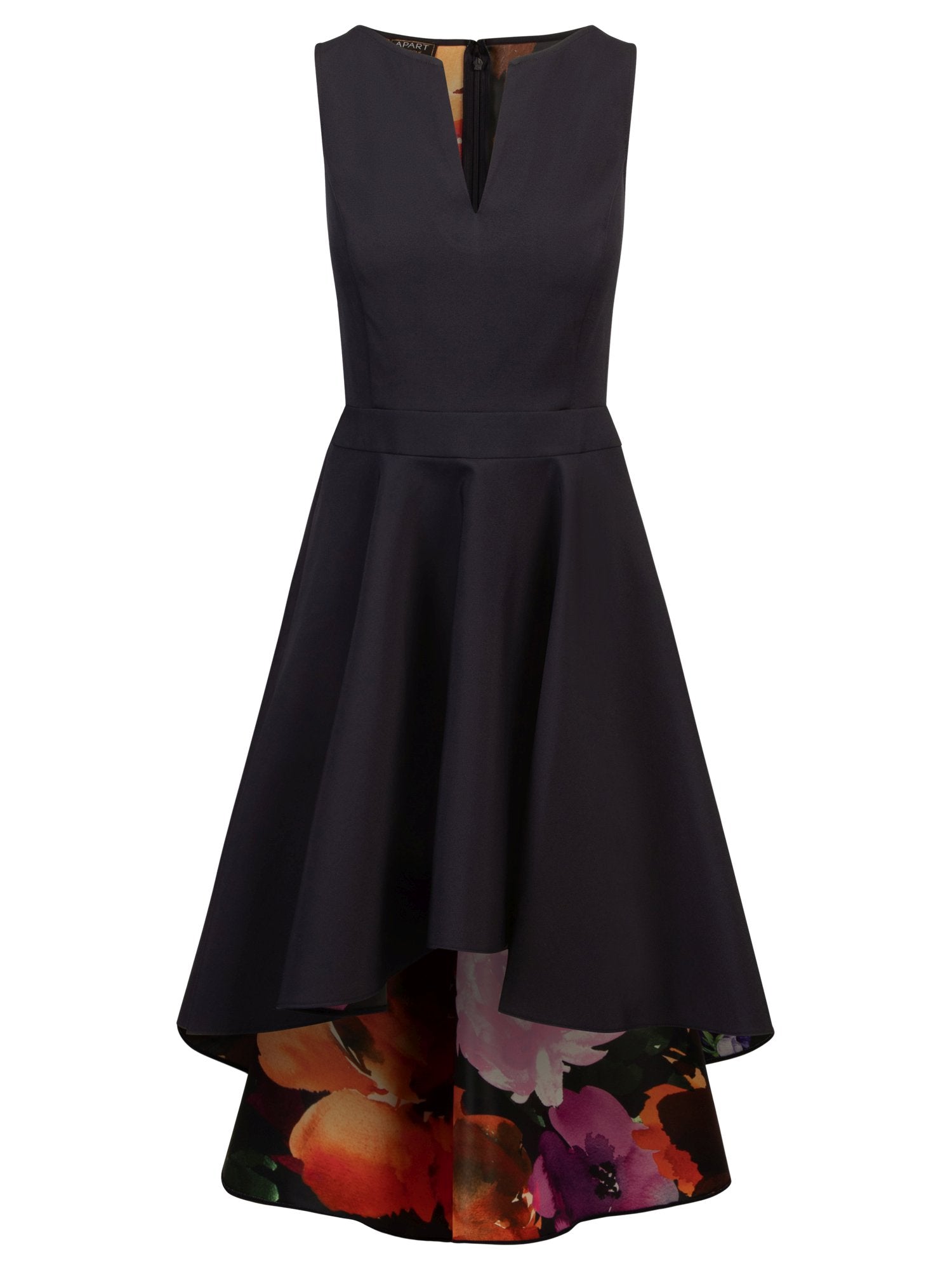 APART Abendkleid aus mattschimmerndem Taft mit allover Blumendruck | navy-multicolor