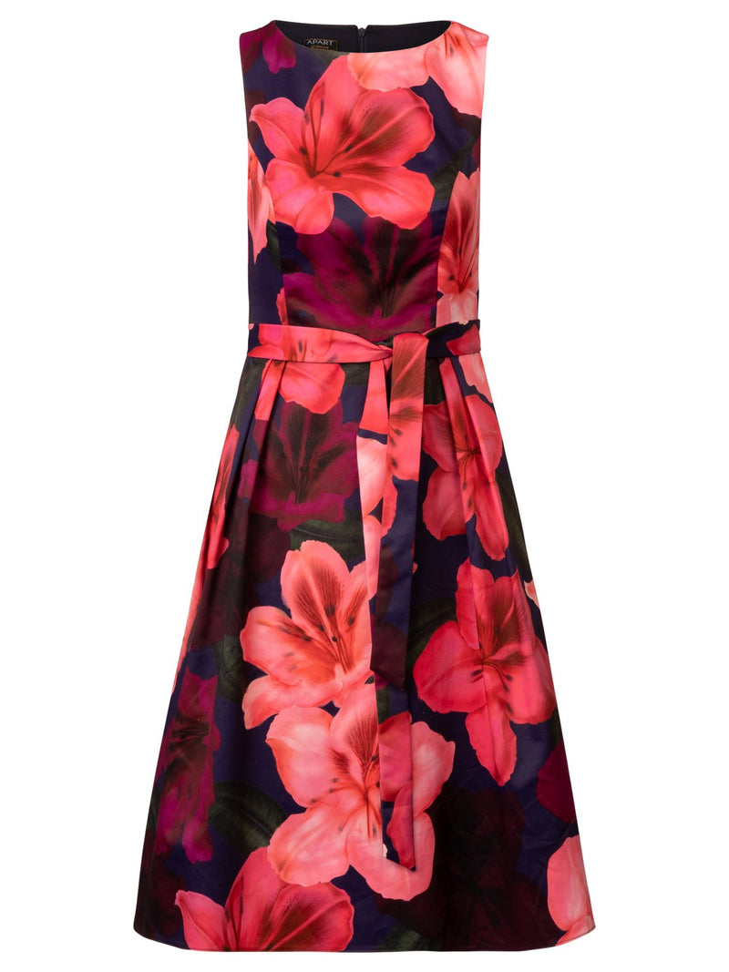 APART Partykleid aus mattschimmerndem Satin mit allover Blumen Druck | navy-multicolor