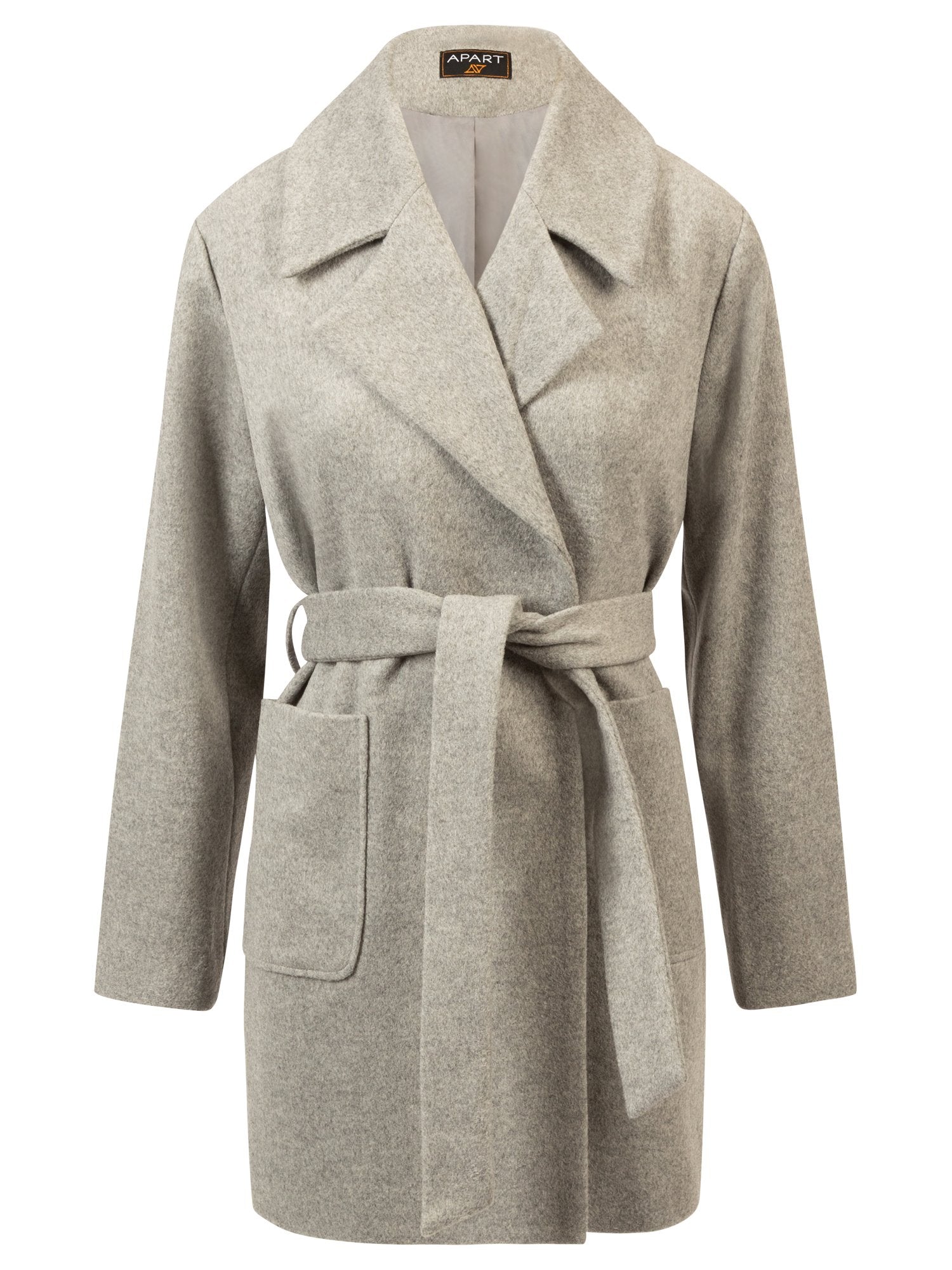APART Mantel aus einer Streichgarn Wollmischung mit breitem Reverskragen | grau melange