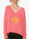 RAINBOW CASHMERE Pullover mit V-Ausschnitt und Stickerei auf der Vorderseite | pink-gelb