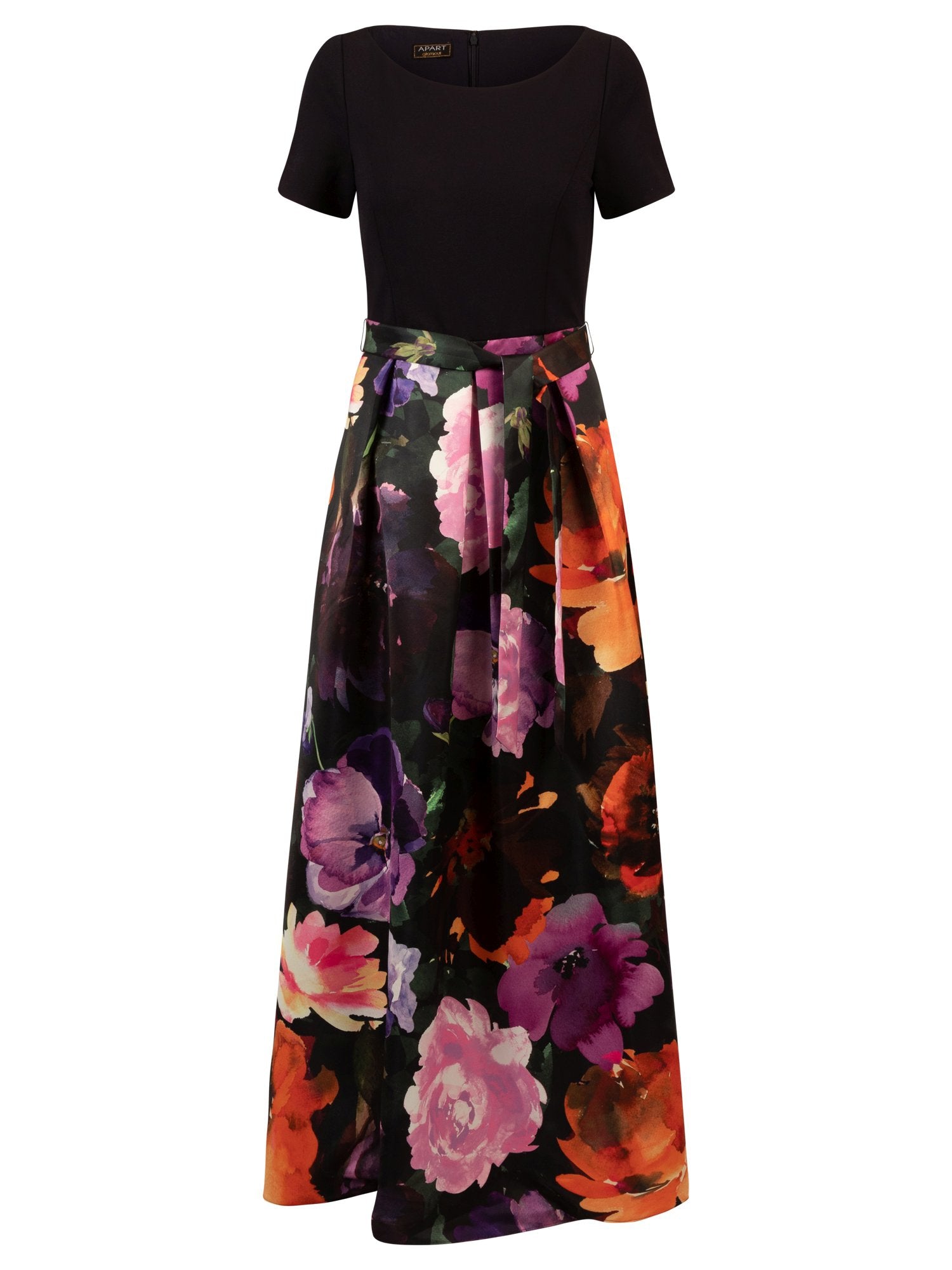 APART Kleid aus Heavyjersey und mattschimmerndem Satin | schwarz-multicolor