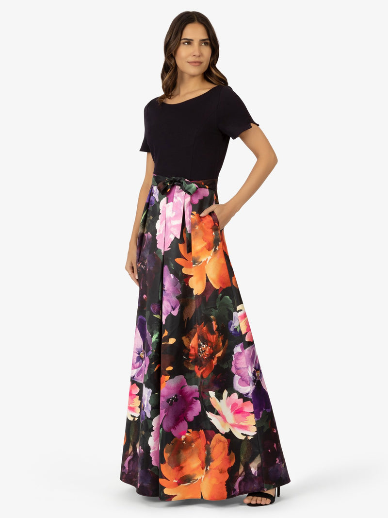 APART Kleid aus Heavyjersey und mattschimmerndem Satin | schwarz-multicolor