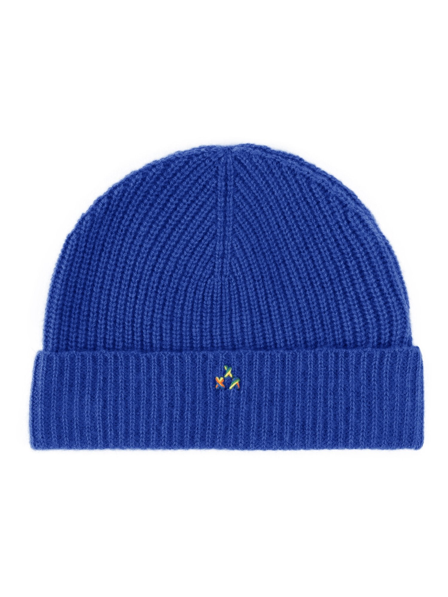 RAINBOW CASHMERE Gestrickte Mütze mit attraktivem einfarbigem Design | königsblau