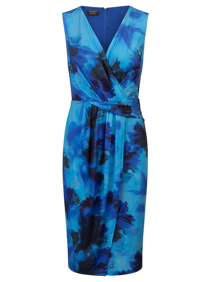 APART Jerseykleid mit Drapierung an der Taille vorne | blau-multicolor