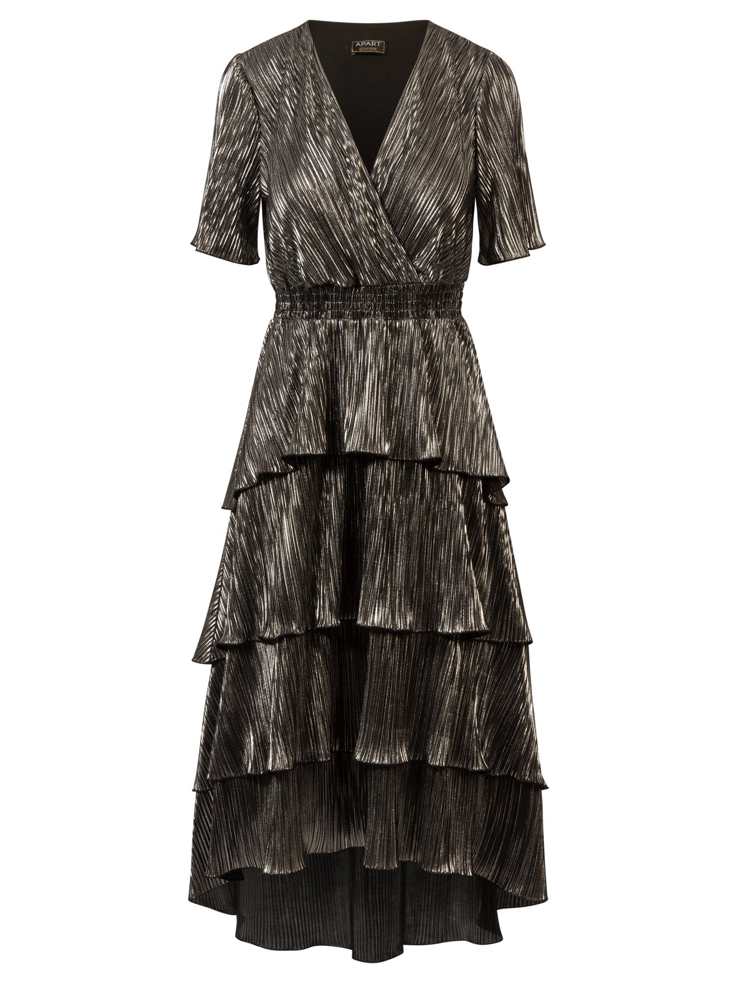 APART Abendkleid aus einer plissierten Jerseyware | silber-schwarz metallic