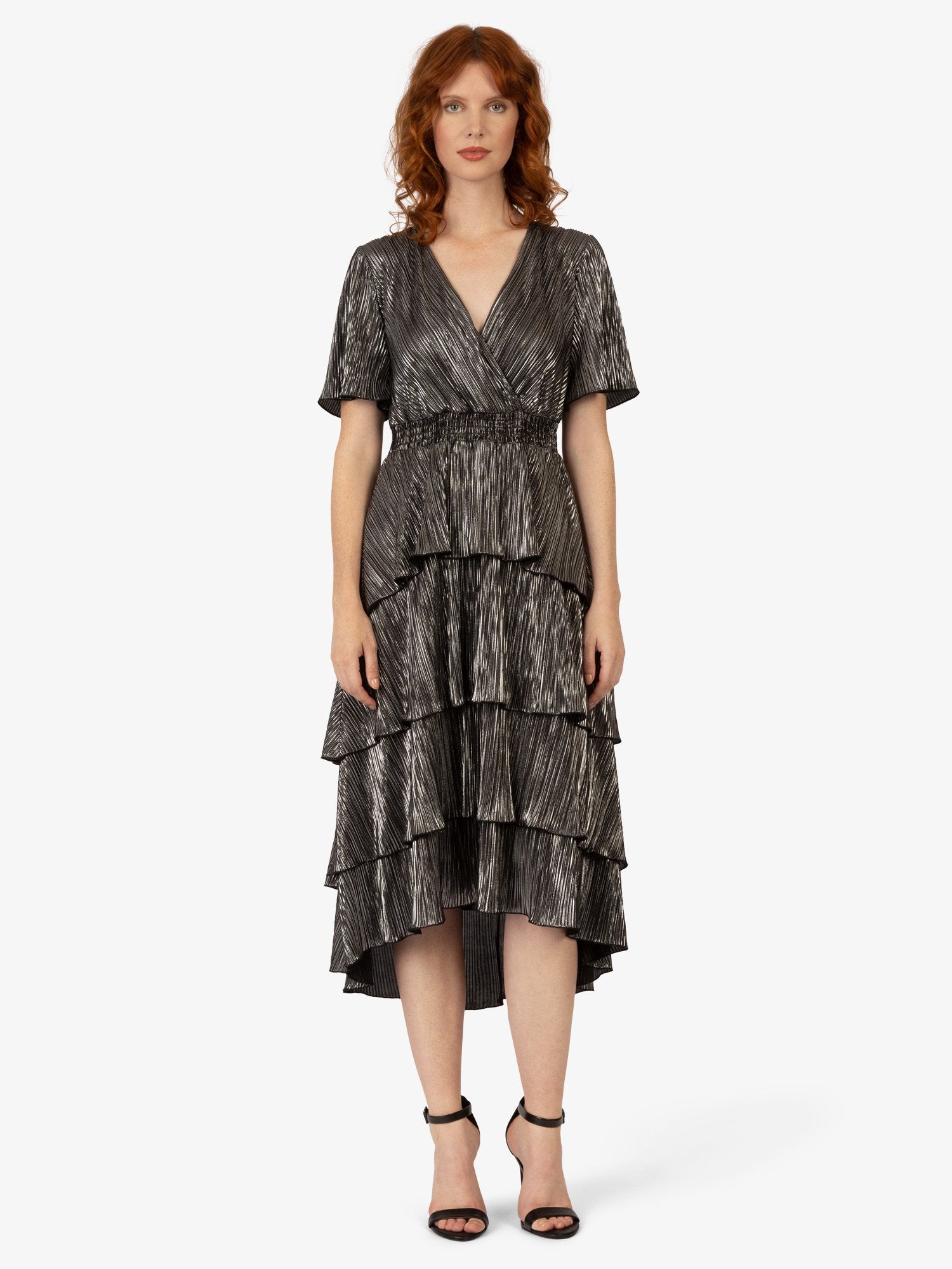 APART Abendkleid aus einer plissierten Jerseyware | silber-schwarz metallic
