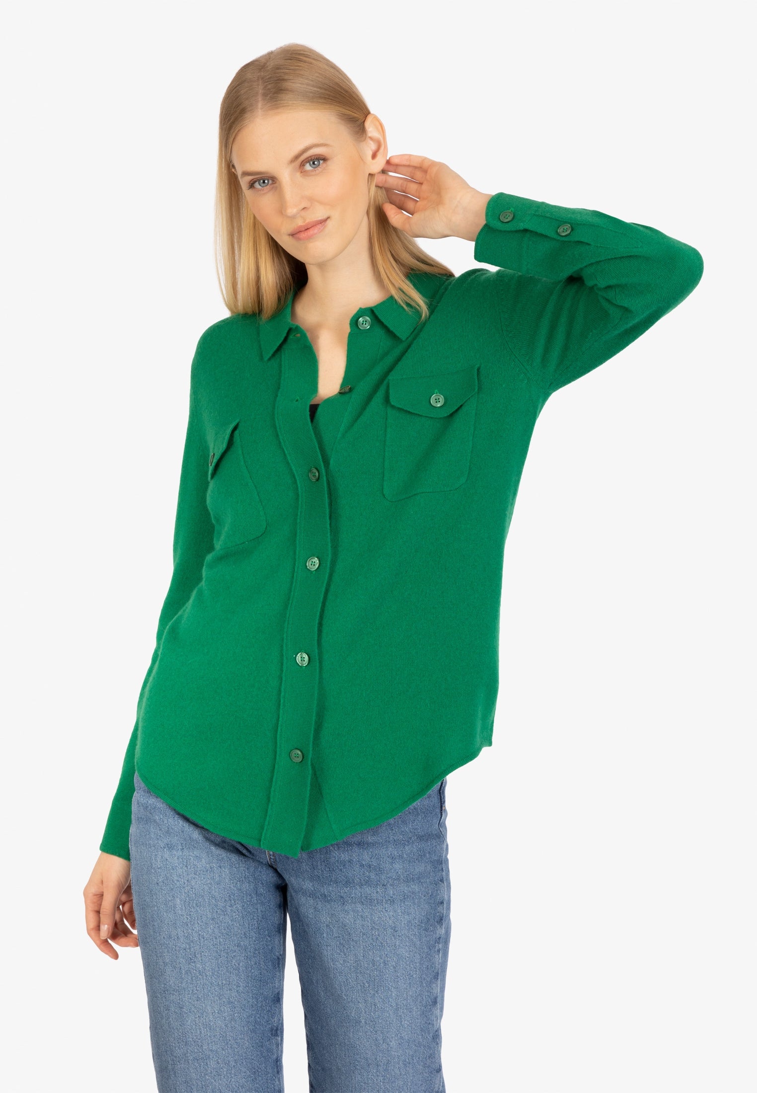 RAINBOW CASHMERE Strick-Hemd vorn durchgeknöpft | grün