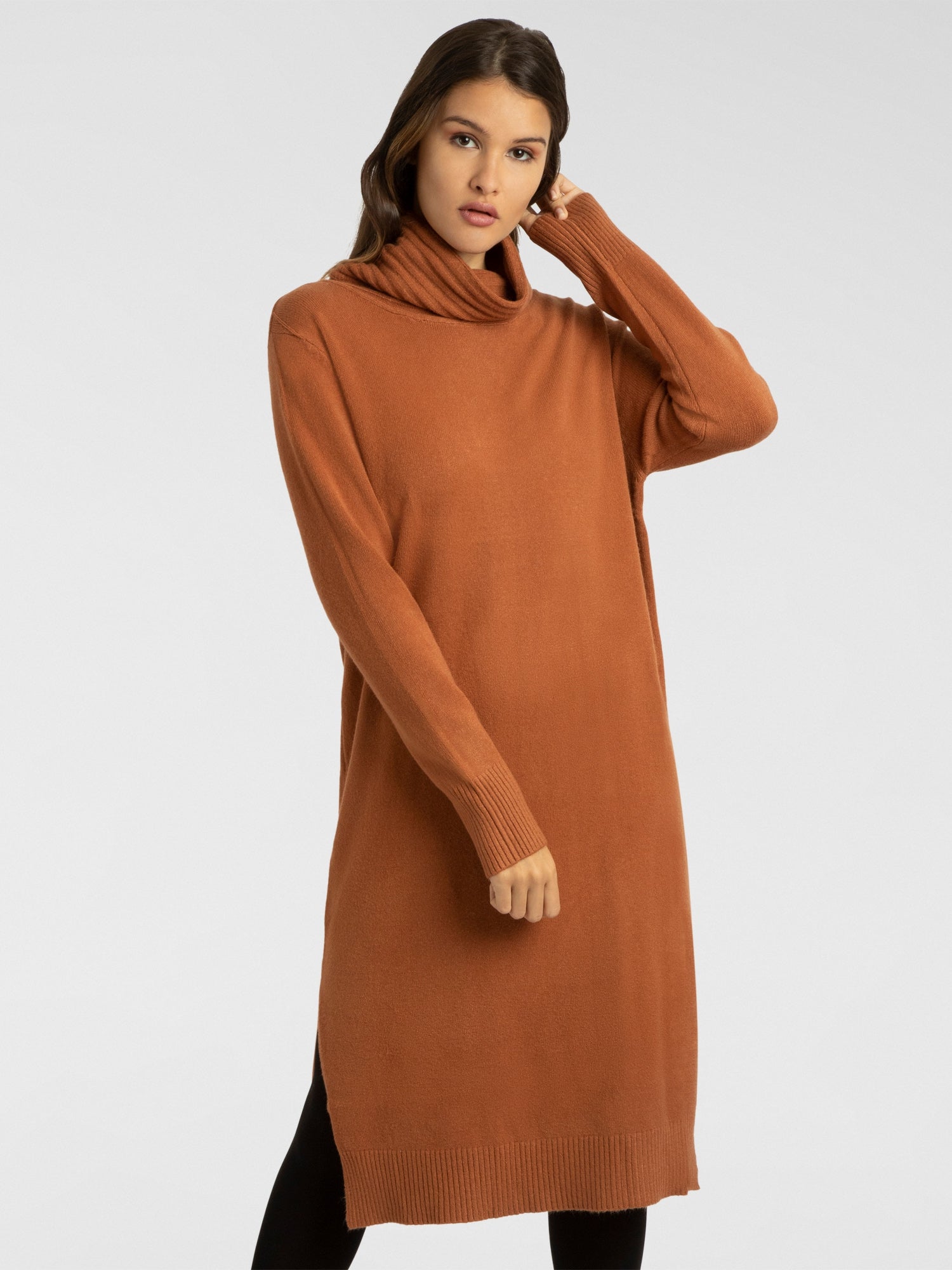 APART Strickkleid, Kleider mit Rollkragen, Strick, lange Kleider, gerade Form, Kaschmir-An | karamel
