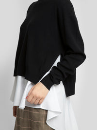APART modischer Pullover, Strick, 2-in-1-Optik, Layering-Look, Bluse mit Volant, weiter Sc | schwarz
