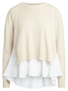 APART modischer Pullover, Strick, 2-in-1-Optik, Layering-Look, Bluse mit Volant, weiter Sc | beige