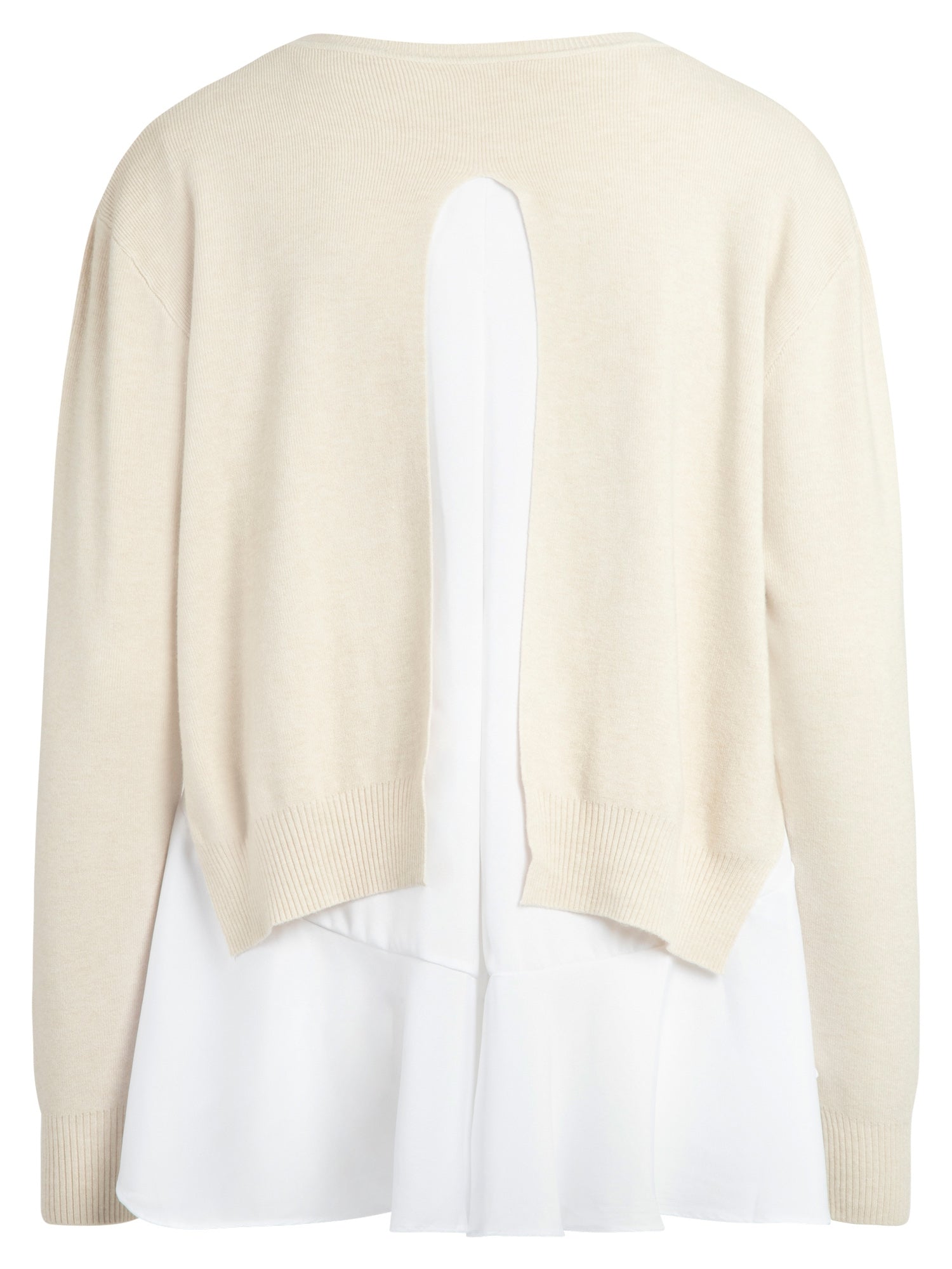APART modischer Pullover, Strick, 2-in-1-Optik, Layering-Look, Bluse mit Volant, weiter Sc | beige