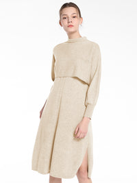 APART trendiges Kleid, Strickkleid, 2-in-1-Look, Oberteil in Cape-Optik, seitlich geschlit | beige