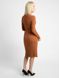 APART elegantes Kleid, Strick-Kleid, mit Kaschmir-Anteil, Wickel-Optik, Rollkragen | karamel